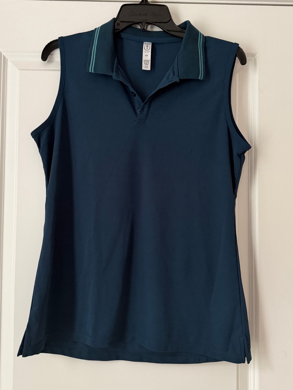 Sleeveless Golf Polo Top in Teal with Stripe Collar